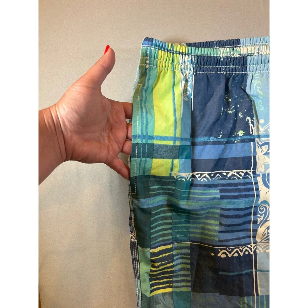 Tommy Bahama Relax Mens Blue Green Patchwork Floral Swim Trunks Shorts Size M